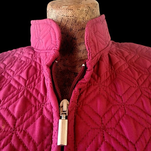 Quilted Diamond Pattern Sleeveless Vest With Full Zip Closure In Raspberry Pink - Picture 6 of 13